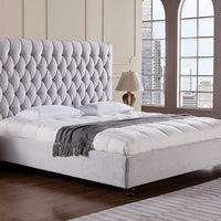 Fabric Upholstered Wooden Queen King Bed with High Button Tufted Headboard, Gray