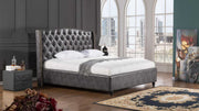 Leatherette Upholstered Wooden California King Size Bed with Tufted Winged Headboard, Dark Gray