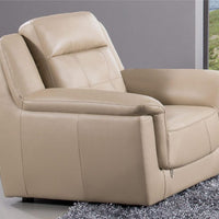 Leatherette Upholstered Wooden Chair with Split Cushioned Back and Stitch Trim, Beige