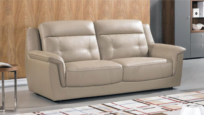 Leatherette Upholstered Wooden sofa with Split Cushioned Back and Stitch Trim, Beige