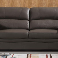 Leatherette Upholstered Wooden Sofa with Bustle Back Cushion and Pillow Top Armrests, Brown