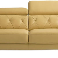 Leatherette Upholstered Wooden Loveseat with Adjustable Headrests and Tufted Back, Yellow