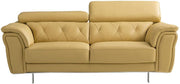 Leatherette Upholstered Wooden Loveseat with Adjustable Headrests and Tufted Back, Yellow