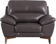Leatherette Upholstered Chair with Pillow Top Armrests and Wooden Legs, Brown