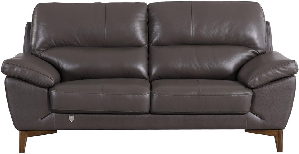 Leatherette Upholstered Loveseat with Pillow Top Armrests and Wooden Legs, Brown