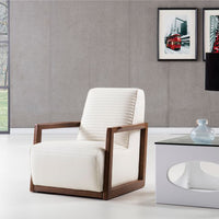 Wooden Framed Accent Chair with Leatherette Seat and Back, White and Brown