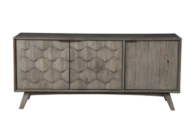Stylish Wooden TV Console With Three Door Cabinets, Gray