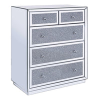 Wood and Mirror Accent Cabinet with Five Drawers, Clear