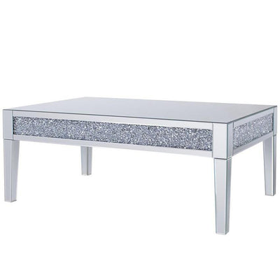Wood and Mirror Coffee Table with Faux Crystals Inlay, Clear