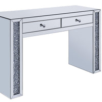 Faux Crystal Accented Wood and Mirror Vanity Desk with Two Drawers, Clear