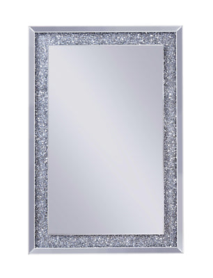 Mirrored Wooden Frame Accent Wall Decor with Faux Crystal Inlay, Clear