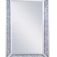 Rectangular Faux Crystal Inlaid Mirrored Wall Decor with Wooden Backing, Clear