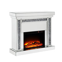 Wood and Mirror Electric Fireplace with Faux Crystal Dusted Columns, Clear