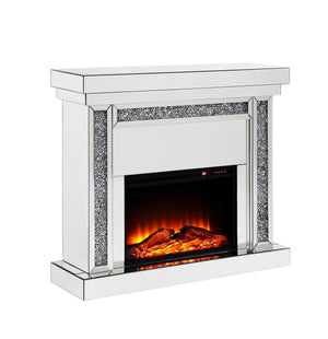 Wood and Mirror Electric Fireplace with Faux Crystal Dusted Columns, Clear