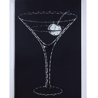 Wood and Mirror Martini Glass Wall Art, Clear and Black