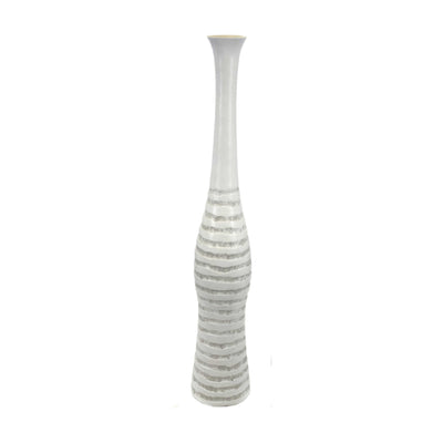 Decorative Polyresin Vase with Elongated Flared Neck, White