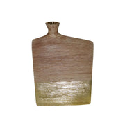 Textured Wide Ceramic Vase with Narrow Opening , Brown and Gold