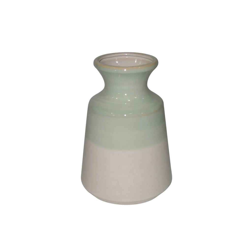 Dual Tone Decorative Ceramic Vase with Flared Neck, Green and White
