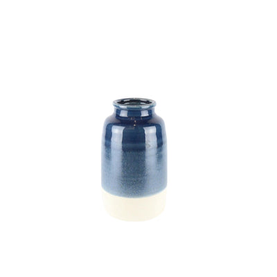Dual Tone Ceramic Vase with Round Opening, Blue and White