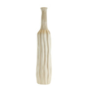 Ceramic Bottle Vase with Embedded Wave Design, Large, Glossy Beige