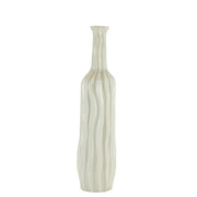 Decorative Ceramic Bottle Vase with Embedded Wave Design, Medium, Green