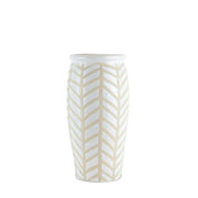 Ceramic Table Vase with Geometric Pattern, Large, White and Beige