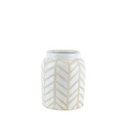 Ceramic Table Vase with Geometric Pattern, Small, White and Beige