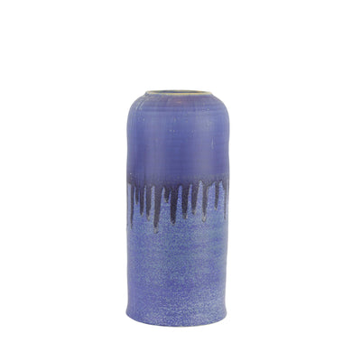 Aesthetic Ceramic Vase with Drip Glaze Texture, Blue