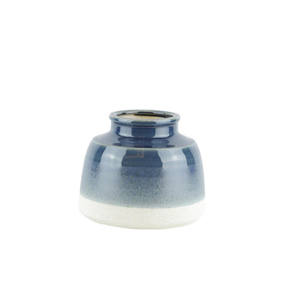 Round Decorative Ceramic Vase in Dual Tone, Blue and White