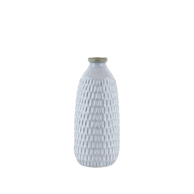 Ceramic Vase with Engraved Scalloped Pattern, Medium, Gray