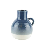 Bellied Jug Shape Ceramic Vase with Ribbed Pattern, Small, Blue and White