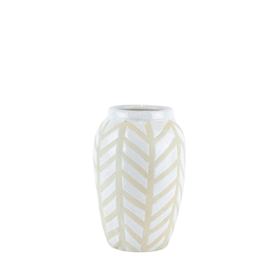 Decorative Ceramic Vase with Unique Pattern, White and Beige