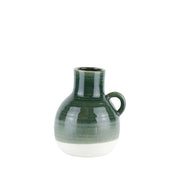 Ribbed Patterned Ceramic Vase with Handle, Small, Green and White