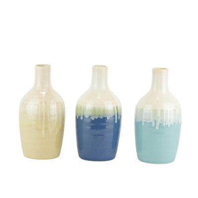 Decorative Ceramic Vase with Reactive Drip Glaze, Set of Three, Multicolor