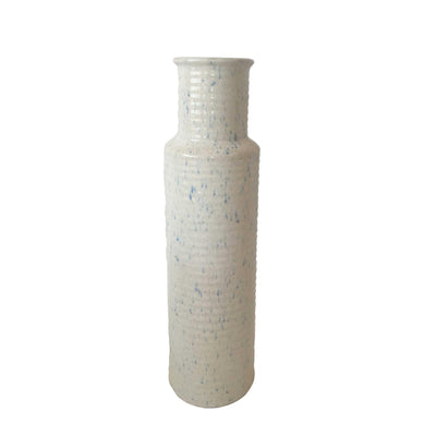 Ceramic Ribbed Cylindrical Vase with Round Base, Large, White
