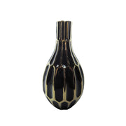Ceramic Elongated Vase with Embossed Texture, Black and Gold