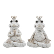 Resin Constructed Patterned Frog Figurine with Crown, Set of Two, White