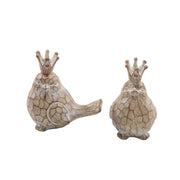 Resin Constructed Patterned Bird Figurine with Crown, Set of Two, Brown