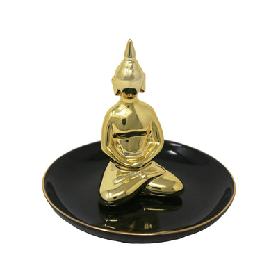 Ceramic Buddha Meditating Figurine, Small, Black and Gold