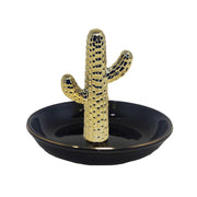 Ceramic Cactus on Trinket Tray, Black and Gold