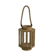 Abacus Design Hexagonal Wooden Lantern with Rope Hanger, Rustic Brown