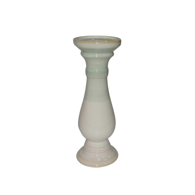 Dual Tone Large Size Ceramic Candle Holder in Traditional Style, White and Green