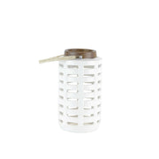 Lattice Cutout Patterned Ceramic Lantern, Large, Brown and White