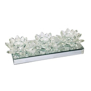 Crystal Triple Lotus Shape Tealight Holder with Mirror Base, Clear