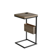 Contemporary Metal and Wood Chairside Table with Magazine Rack, Brown
