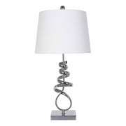 Contemporary Metal Table Lamp with Abstract Twist Design, Silver and White
