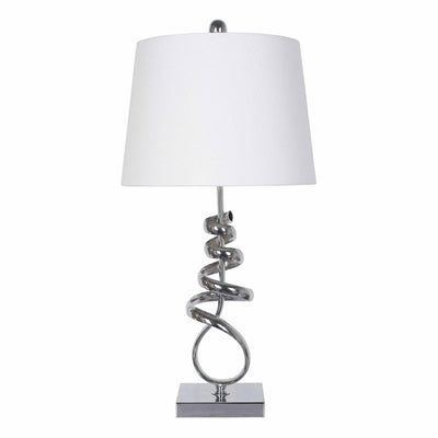 Contemporary Metal Table Lamp with Abstract Twist Design, Silver and White