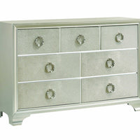 Seven Drawers Wooden Dresser with Oversized Ring Handles, Silver