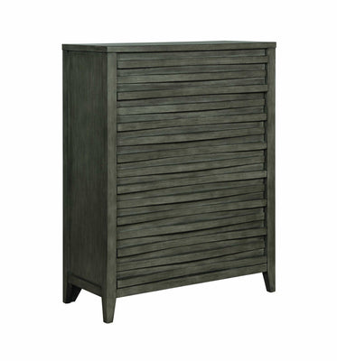 Wave Patterned Wooden Chest with Five Spacious Drawers, Dark Taupe Brown