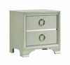 Two Drawers Wooden Nightstand with Oversized Ring Handles, Silver